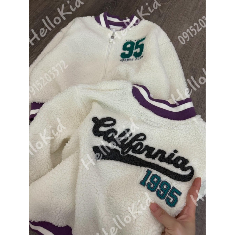 Áo khoác bomber lông chữ thêu bé gái