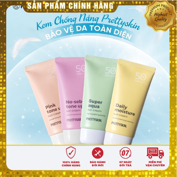 Kem Chống Nắng Prettyskin Sun Cream No Sebum Tone Up , Pink Tone Up , Super Aqua , Daily Moisture SPF 50 + PA++++ 70ml