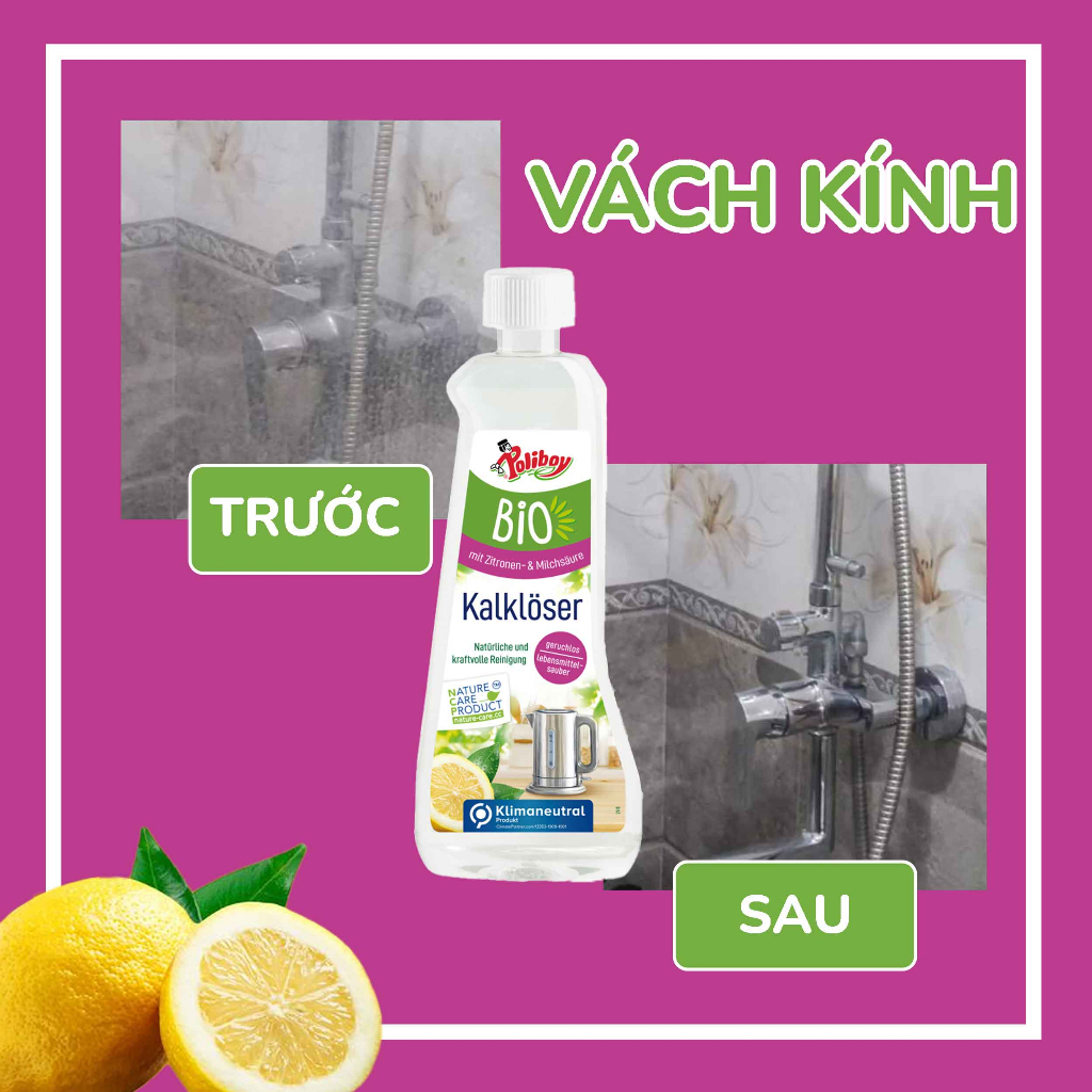 Tẩy Cặn Canxi Vách Kính POLIBOY Hữu Cơ Tẩy Cặn Vôi Vách Kính, Tẩy Can xi Vòi Inox, Vòi Sen, Ấm Đun Nước