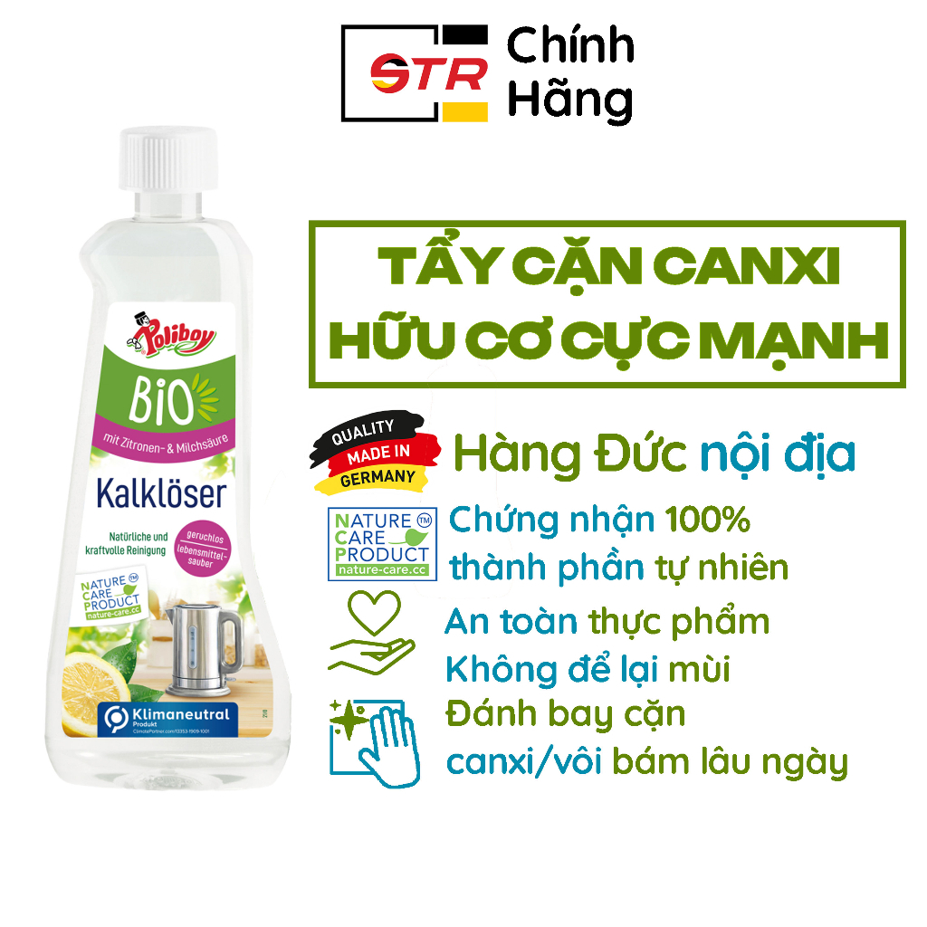 Tẩy Cặn Canxi Vách Kính POLIBOY Hữu Cơ Tẩy Cặn Vôi Vách Kính, Tẩy Can xi Vòi Inox, Vòi Sen, Ấm Đun Nước