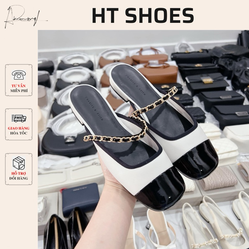 (Sẵn)Giày sục búp bê nữ cnk phối quai ngang xích đế 1cm cá tính kiểu dáng basic đơn giản dễ phối đồ hàng fullbox 2023