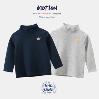 Áo giữ nhiệt bé trai WAPYPY áo dài tay cổ lọ cho bé thêu hình vương miện chất cotton