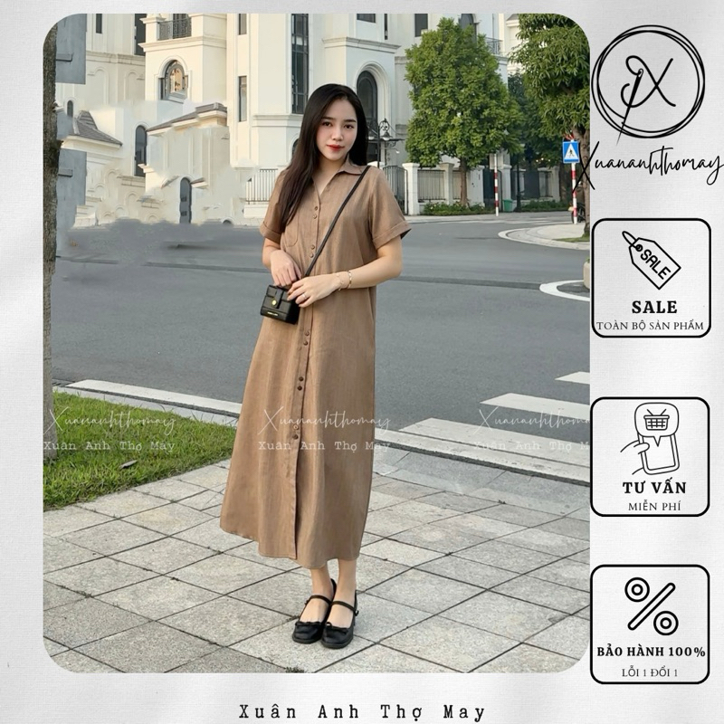 Váy sơ mi cúc đôi kèm dây thắt eo - Xuananhthomay