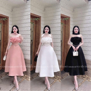 Đầm dài xoè thời trang nữ mặc đi chơi chất tapta dây cổ mặc được 2 kiểu y hình