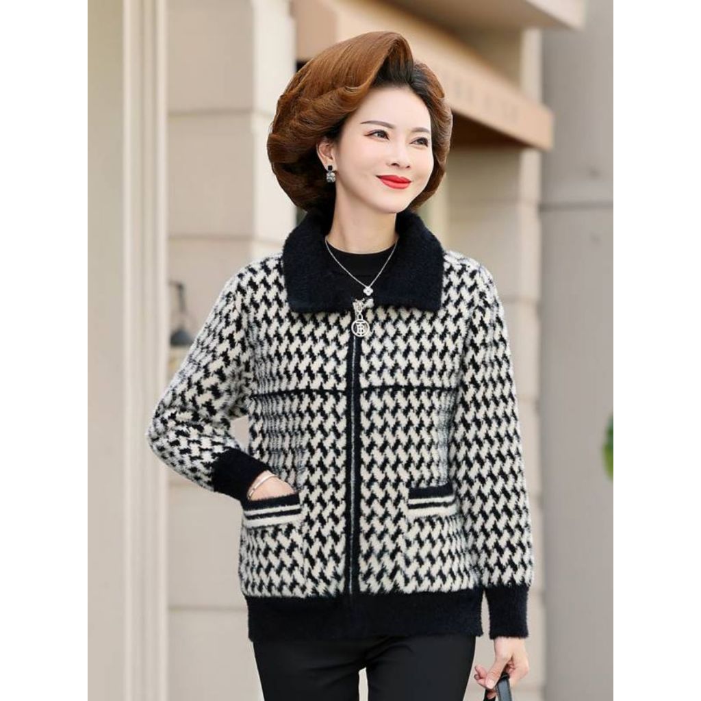 Áo khoác nữ trung niên khóa nỉ cao cấp MÀMA hàng Quảng châu loại 1 cho mẹ 50 60 tuổi mặc ấm mùa đông