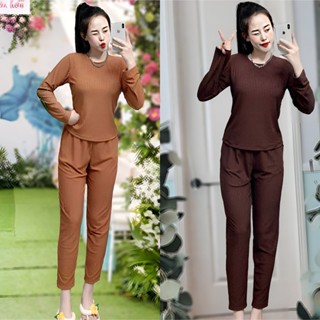 (40-65kg) đồ bộ form vừa vải thun gân ĐŨA , bộ dài tay thu đông, bộ mặc nhà Tết , không chùn gối Nữ Women