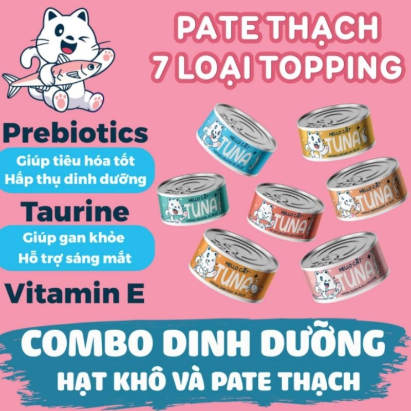 Pate Tươi Thạch Cao Cấp Cho Mèo Hello Cat Tuna lon 160g