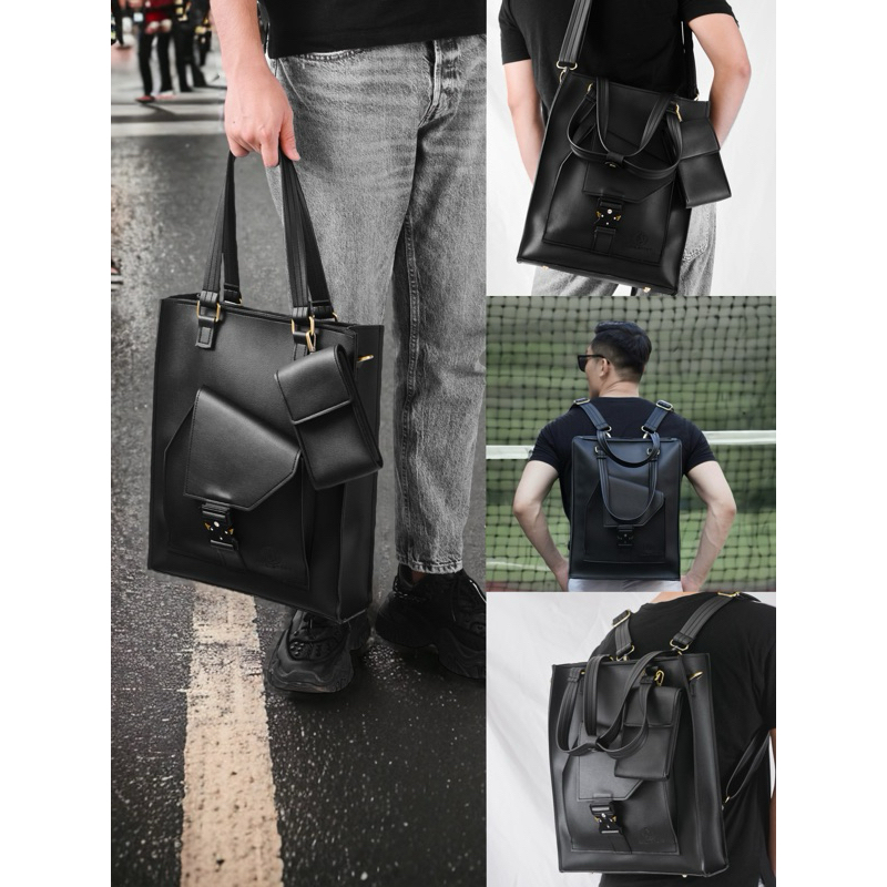 Diagonal_Tote balo đeo chéo đa năng Khôi store Màu đen tặng kèm túi điện thoại size laptop 16inch
