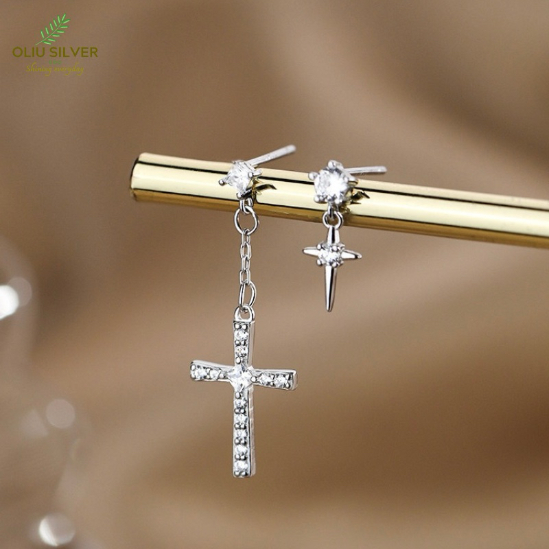 Bông Tai Bạc S925 Star Cross Sao Chữ Thập Bất Đối Xứng Trẻ Trung Cá Tính | Khuyên Tai Nữ Trang Sức Bạc Thời Trang