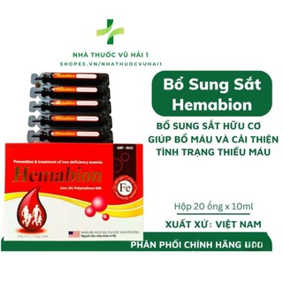 Siro sắt hữu cơ HEMABION dạng ống giảm tình trạng thiếu máu, da xanh xao, chóng mặt - 20 ống (HEMABION đỏ)