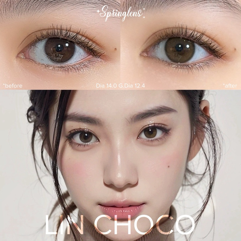 Kính áp tròng Silicone Hydrogel vỉ 6months Lin Choco nâu hổ phách cam filter ko giãn @spring.lens