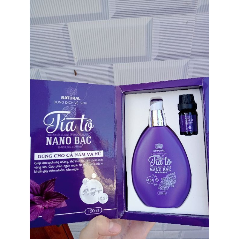 SÉT dung dịch vệ sinh tía tô nano bạc 120ml tặng kèm nước hoa mini siêu thơm