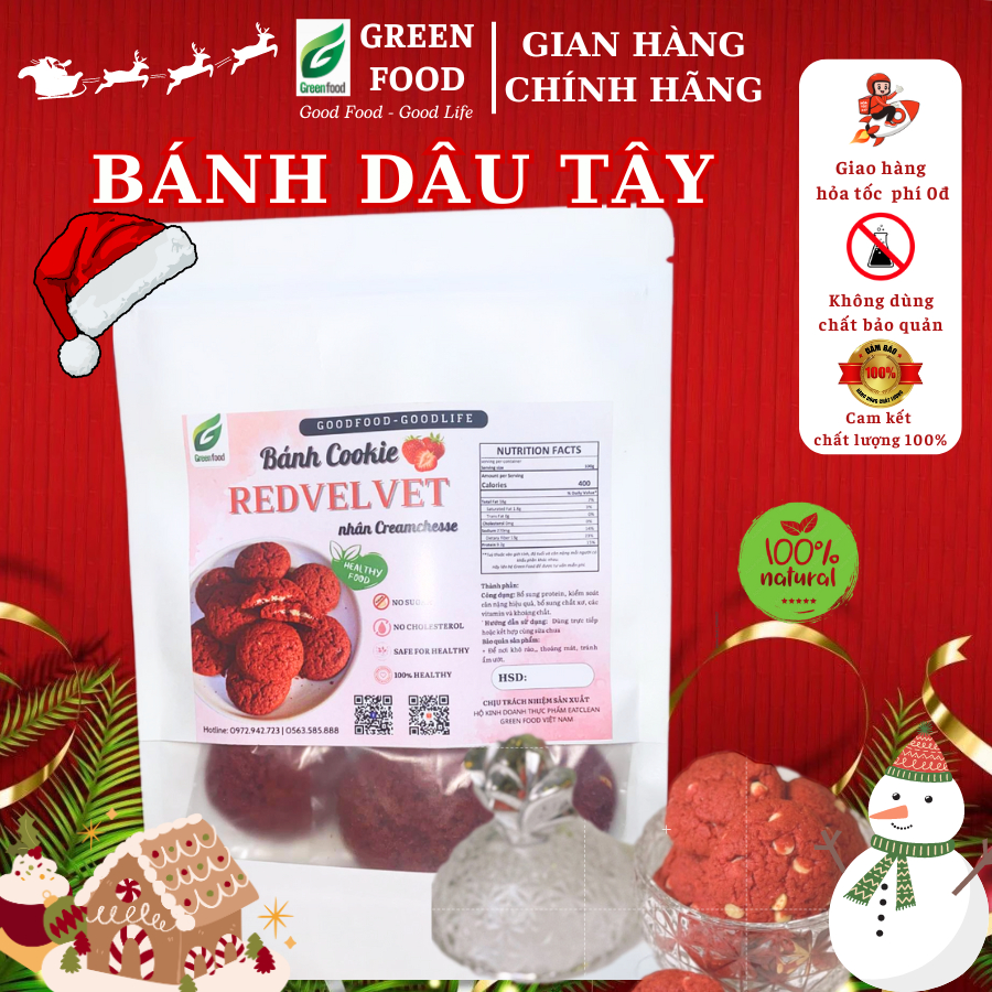 Bánh Cookies RedVelvet Nhân CreamChesse Healthy GreenFood- Bánh Healthy không đường-Bánh Hạt Ngũ Cốc Giảm Cân