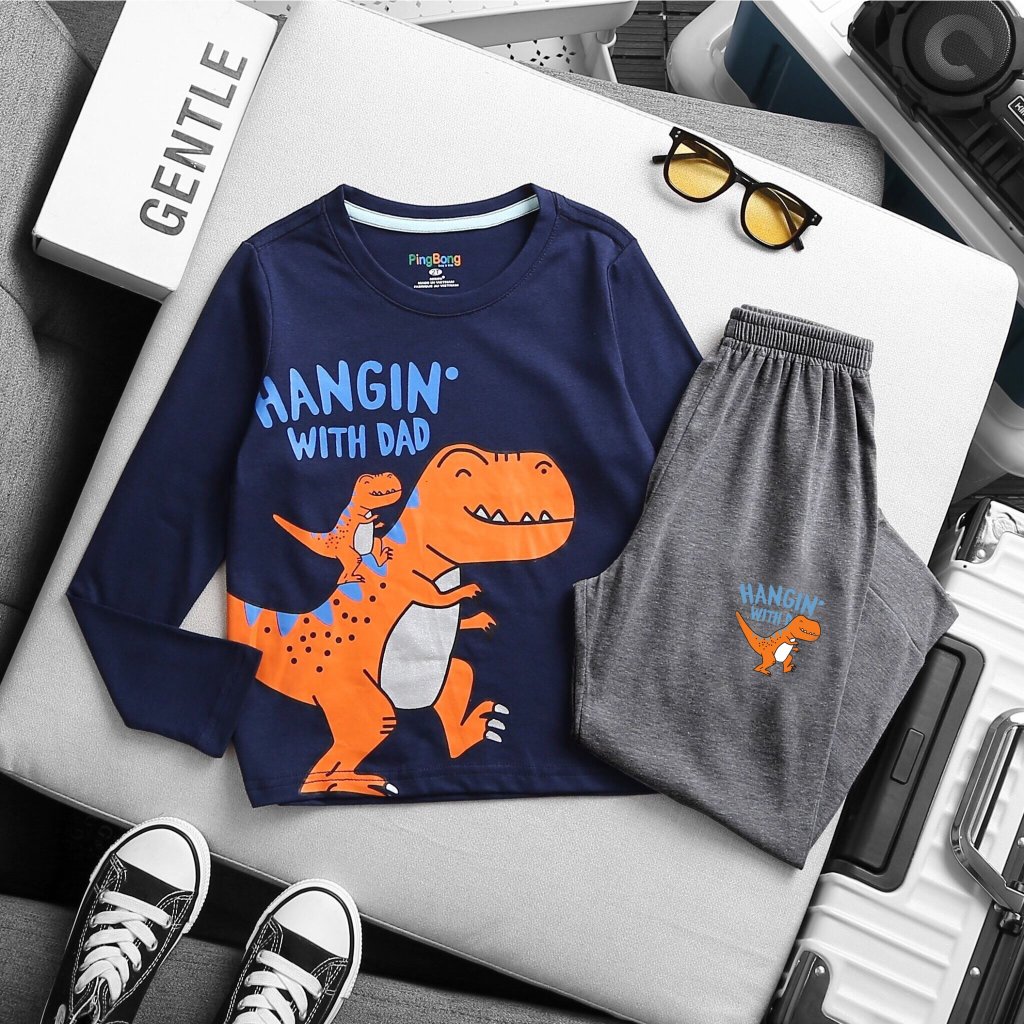 Đồ bộ bé trai tay dài size đại 11 đến 40kg thun cotton xuất VNXK T142