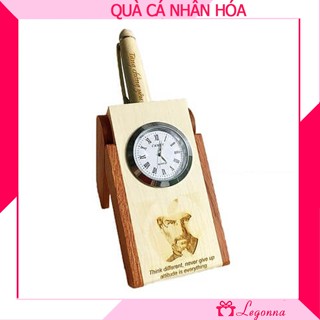 Quà Tặng Người Yêu, Quà Sinh Nhật, Kỷ Nệm Cho Bạn Trai, Bạn Gái - Combo Bút Gỗ + Đồng Hồ Đựng Bút Dạng Gấp CBB08