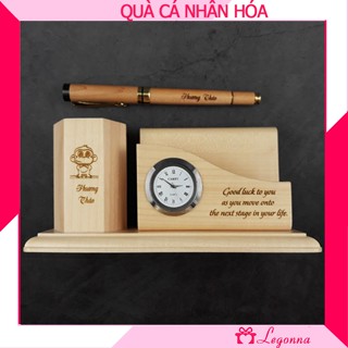 Quà Tặng Người Yêu, Quà Sinh Nhật, Kỷ Nệm Cho Bạn Trai, Bạn Gái - Combo Bút gỗ Nắp Đậy + Đồ Cắm Bút Đồng Hồ CBB03