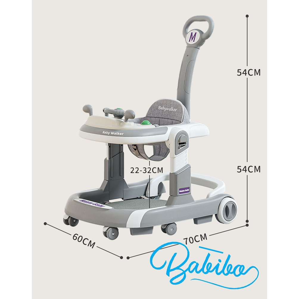 Xe tập tròn cho bé, xe tập đi chữ U cao cấp Babibo kids cho bé có cần đẩy điều chỉnh độ nghiêng dễ dàng