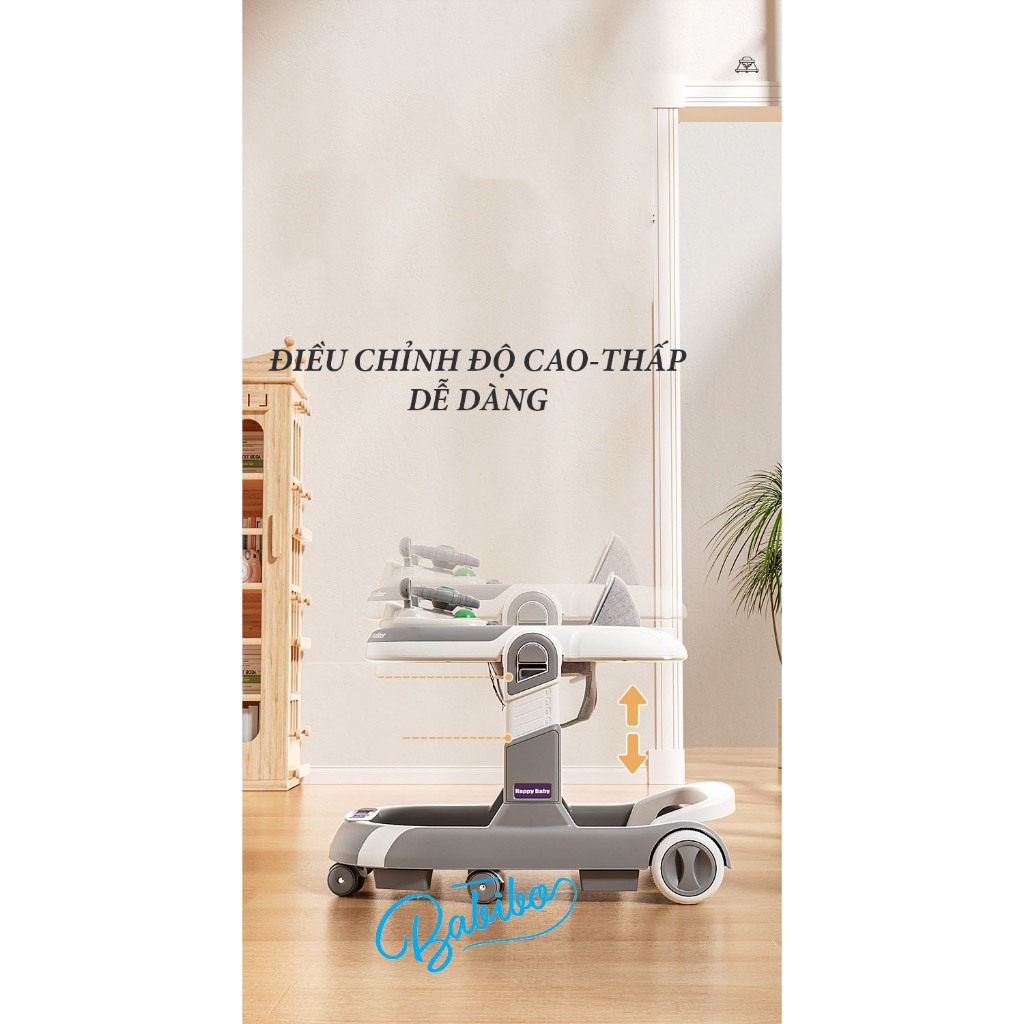 Xe tập tròn cho bé, xe tập đi chữ U cao cấp Babibo kids cho bé có cần đẩy điều chỉnh độ nghiêng dễ dàng