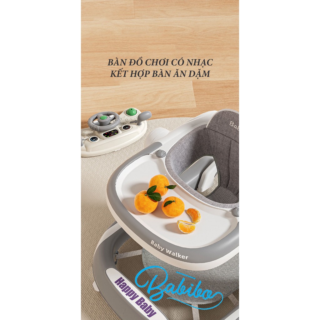 Xe tập tròn cho bé, xe tập đi chữ U cao cấp Babibo kids cho bé có cần đẩy điều chỉnh độ nghiêng dễ dàng