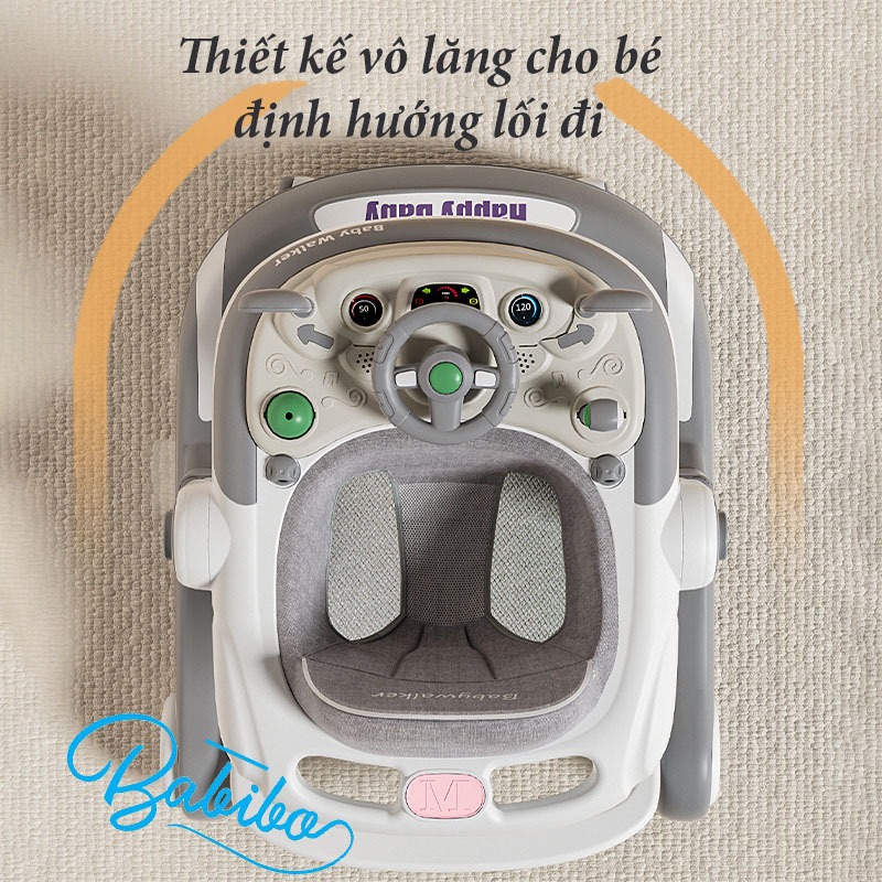 Xe tập tròn cho bé, xe tập đi chữ U cao cấp Babibo kids cho bé có cần đẩy điều chỉnh độ nghiêng dễ dàng