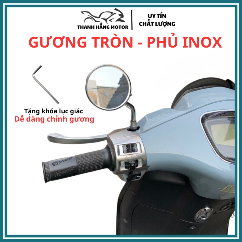 Gương chiếu hậu tròn phủ INOX nhỏ (ren 8,10 li) lắp xe wave, sh, sh mode, ab, vision, xe máy điện, xe cub, vespa, 50cc