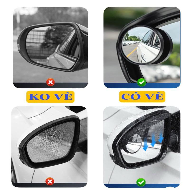 Vè che chắn mưa kèm gương cầu xóa điểm mù gắn gương chiếu hậu ô tô xe hơi hạn chế bám nước mở rộng tầm nhìn