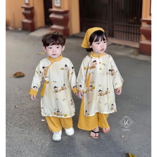 Set áo dài đôi mặc tết cho bé trai và bé gái. set áo dài tết siêu đẹp nha các mẹ