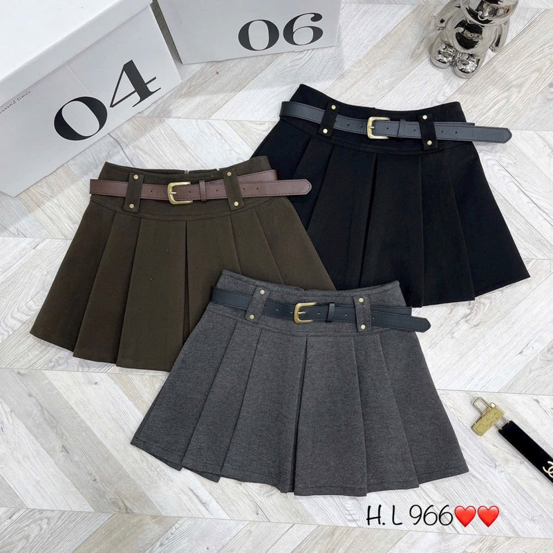 #966 CHÂN VÁY NGẮN XẾP LY BẢN TO CHẤT DẠ DÀY KÈM BELT HÀNG LOẠI 1