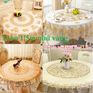 [Giá sỉ] Khăn Trải Bàn Tròn Nhũ Vàng 1m5 Chống Thấm Bẩn Sang Trọng