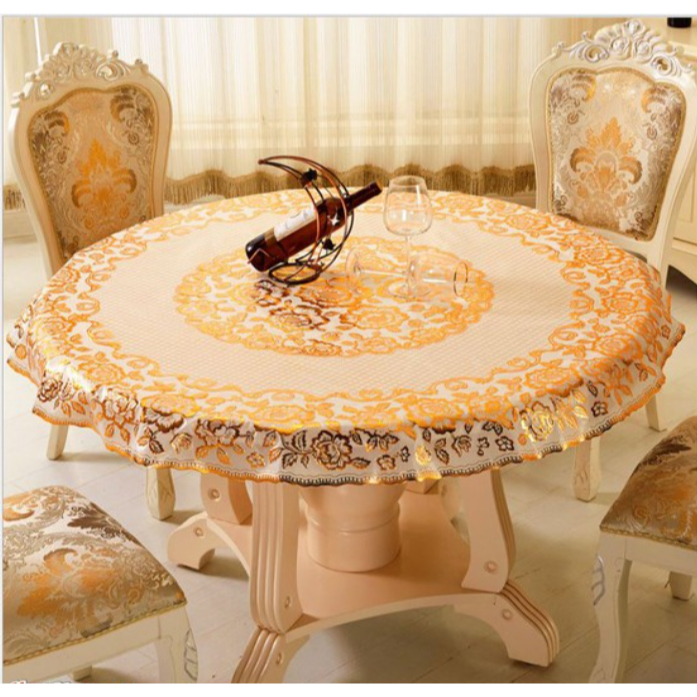 Khăn Trải Bàn Tròn Nhũ Vàng 1m5 Chống Thấm Bẩn Sang Trọng
