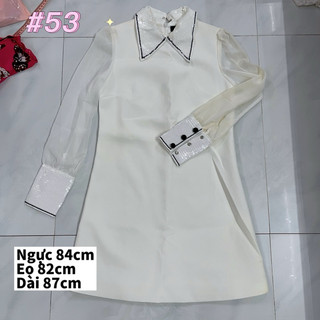 Đầm suông tay dài phối lưới cổ sơ mi phong cách cổ điển