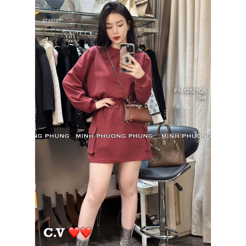 Set bộ thun tay dài dáng croptop rút eo phối chân váy túi hộp cá tính VIENS STORE