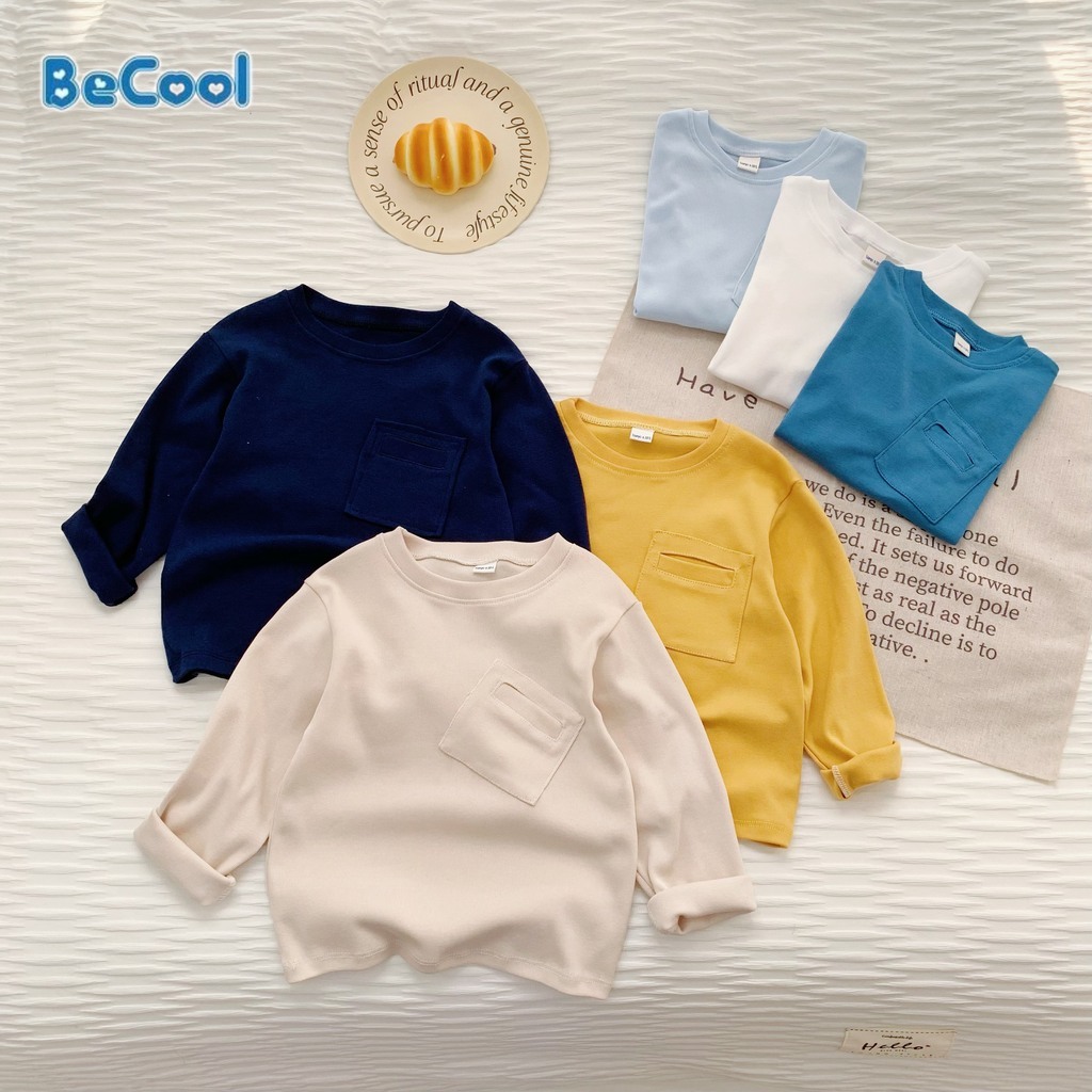 Áo Thun Dài Tay Cho Bé Giữ Nhiệt Giả Túi Ngực 6 Màu Cho Bé Trai Bé Gái Chất Cotton Mềm Mịn BeCool Từ 7-27kg