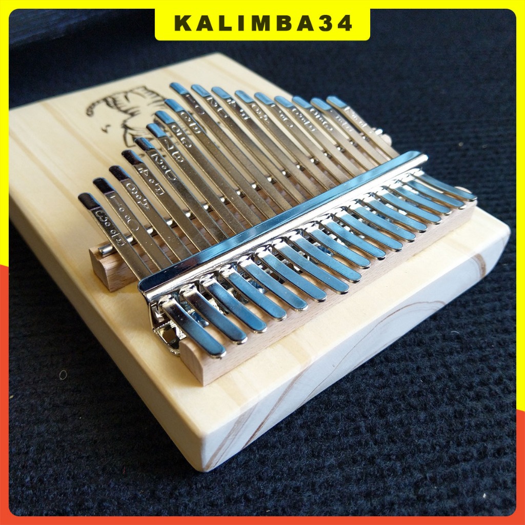 Đàn kalimba 17 phím khắc hình mèo dễ thương KL34, Kalimba gỗ hình chữ nhật em là mòe kèm búa chỉnh âm