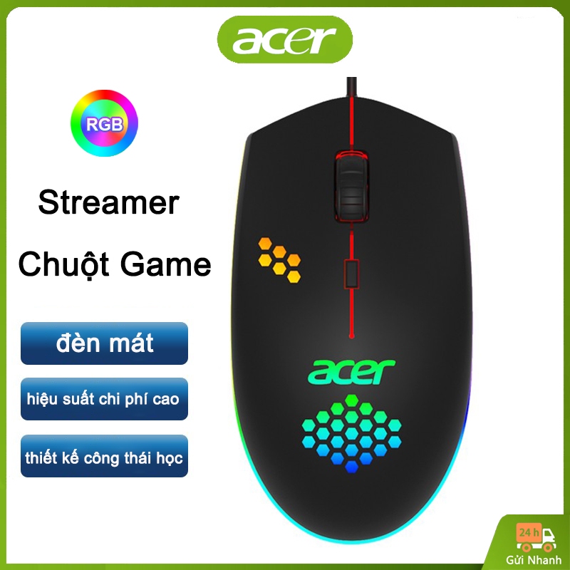 Chuột Có Dây Acer Y910 Đèn RGB 800-1600 DPI Chuột Game Thích Hợp Cho Máy Tính Để Bàn, Máy Tính Xách