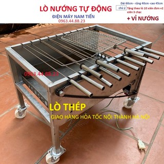 Máy nướng thịt chả mini Bếp nướng than hoa lò quay gà vịt mô tơ tự động 10 xiên (tặng 10 xiên đơn và 2 xiên 3 bằng inox)