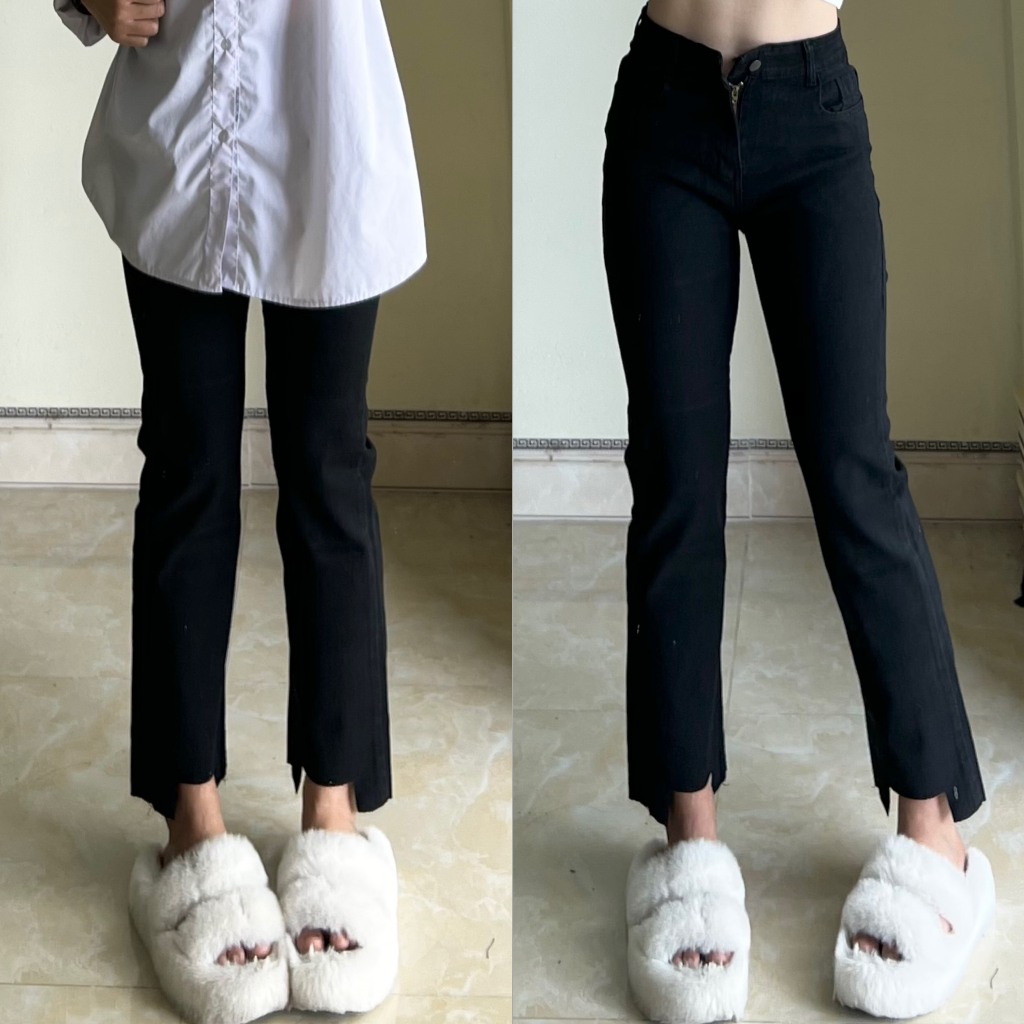 ( Từ 35kg-60kg ) Quần jean ống đứng đen cắt vuông ống Yến Tee,Quần đi học che khuyết điểm