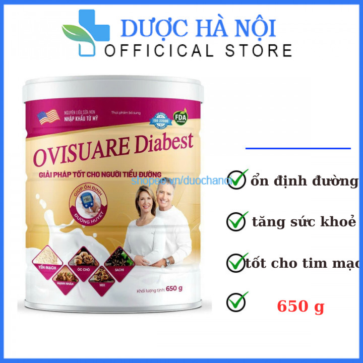 Sữa Ovisuare diabest giúp ổn định đường huyết, tốt cho tim mạch hộp 650g