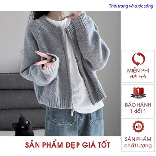 Áo khoác len cardigan dệt kim dáng ngắn nữ phong cách Hàn Quốc có khoá kéo freesize dưới 60kg