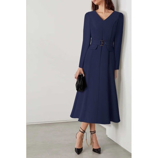 BEUCLOSET - Đầm cổ V kèm dây nịt tay dài thanh lịch