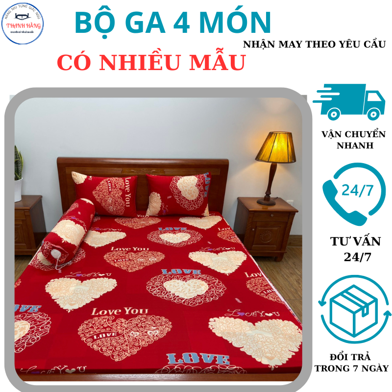 Bộ ga thun lạnh Hàn quốc 4 món gôm 1 ga 2 vỏ gối nằm 1 vỏ gối ôm.Nhận may theo yêu cầu