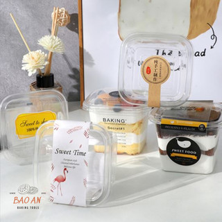 50 Hộp nhựa vuông B10-8 đựng bánh tiramisu, mousse bánh lạnh