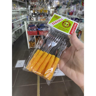 Combo 10 dĩa inox cán nhựa vàng