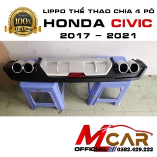 Lippo, líp pô , lip chia pô xe honda #civic đời 2017 2018 2019 2020 2021- mẫu 4 pô thể thao