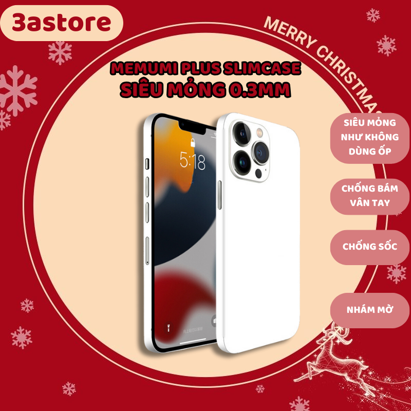Ốp lưng iphone siêu mỏng Slimcase 0.3mm MEMUMI PLUS lưng nhám chống vân tay 11 12 13 14 15 pro max 3astore