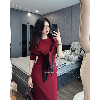 Set váy đỏ kèm khăn hot hit Kim Anh Bùi