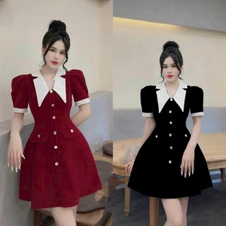 Đầm nhung nữ phối cổ, viền tay ngắn nhẹ nhàng diu dàng sang chảnh
