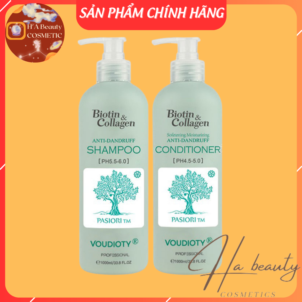 Dầu gội xả ngăn gàu Biotin xanh dương, Biotin Collagen Voudioty 500ML chính hãng