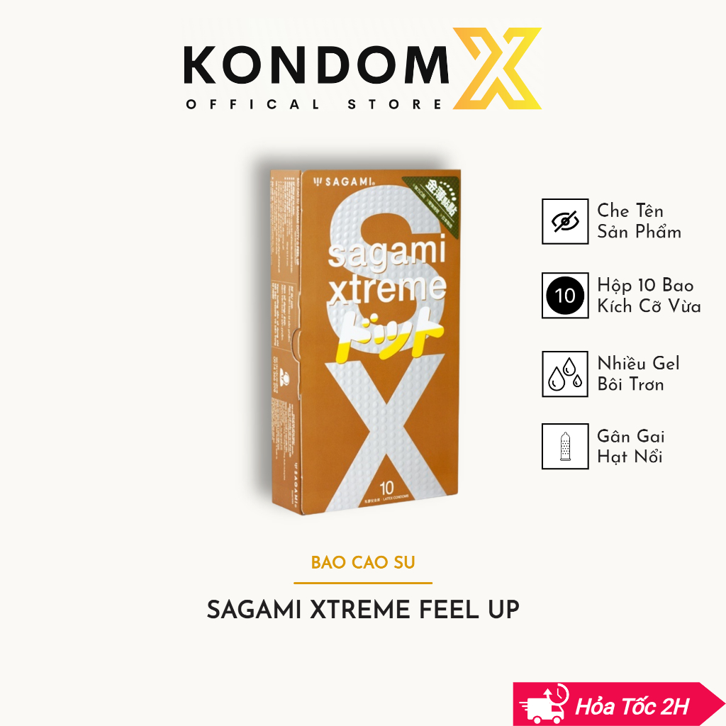 Bao cao su gân gai SAGAMI XTREME FEEL UP, bcs Kéo Dài Thời Gian, xuất xứ Nhật Bản, hộp 10c