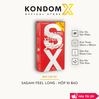 Bao cao su kéo dài thời gian, gân gai SAGAMI Xtreme Feel Long, xuất xứ Nhật Bản, hộp 10 bcs